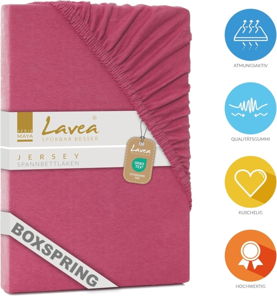 Lavea Spannbettlaken Maya, in Gr. 60x140, 90x200, 120x200, 140x200, 180x200 oder 200x220 cm, Baumwolle, Gummizug: rundum, (1 Stück), Jersey Spannbetttuch für Topper, Boxspring- und Wasserbetten Bild 2