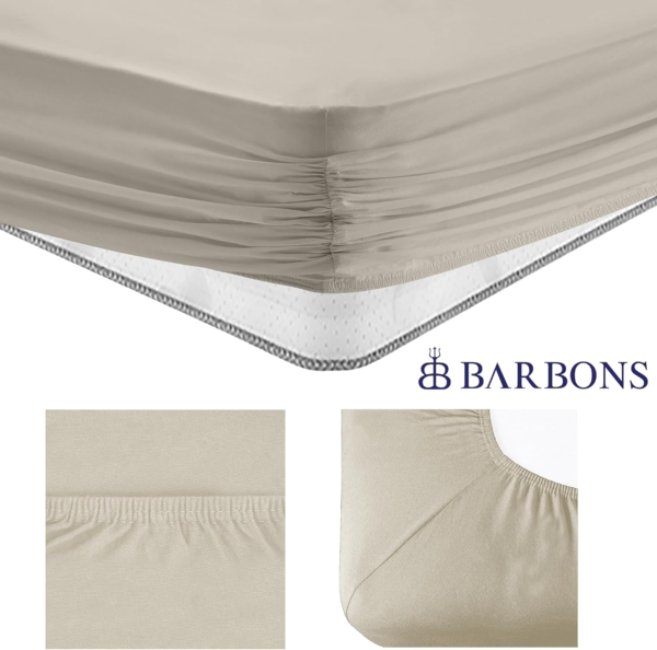 BARBONS Spannbettlaken 120x200 cm - 100% Baumwolle Spannbetttuch Oeko-TEX Zertifiziert Bettlaken Jersey Bettwaren und Bettbezug für Boxspringbett und Dicke Matratzen bis 27 cm - Sand 120x200 Bild 4