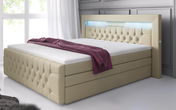 Boxspringbett Sonno mit RGB, USB und Stauraum 180x200 Beige H2 (bis 70kg) Bild 2