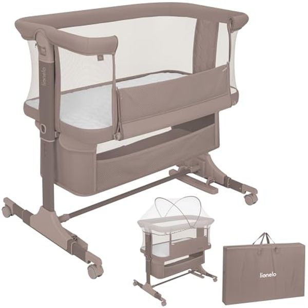 lionelo Baby-Reisebett JODIE, 3in1 Beistell/freistehend/Wiege/6 Stufen/Netzseiten/4 Rollen