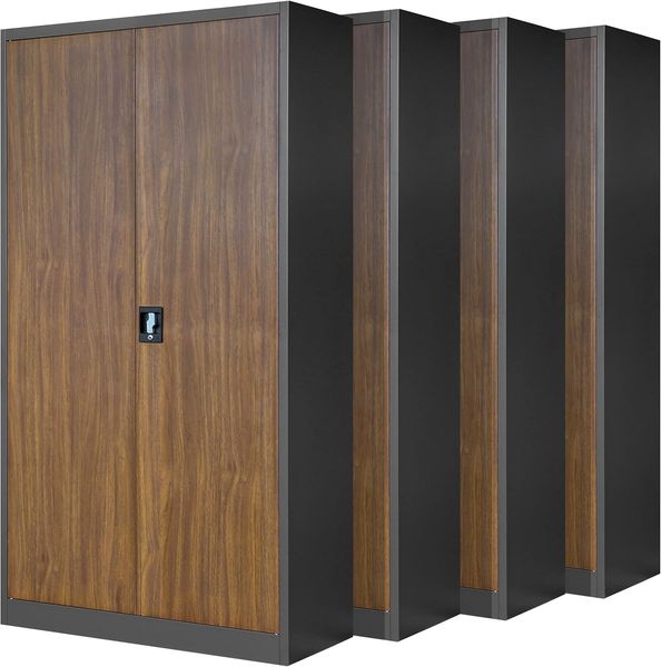 Jan Nowak 4er Set Aktenschrank C001H Büroschrank Metallschrank Stahlschrank Werkzeugschrank Stahlblech Pulverbeschichtet Flügeltürschrank Abschließbar 195 x 90 x 40 cm (anthrazit/holzoptik)