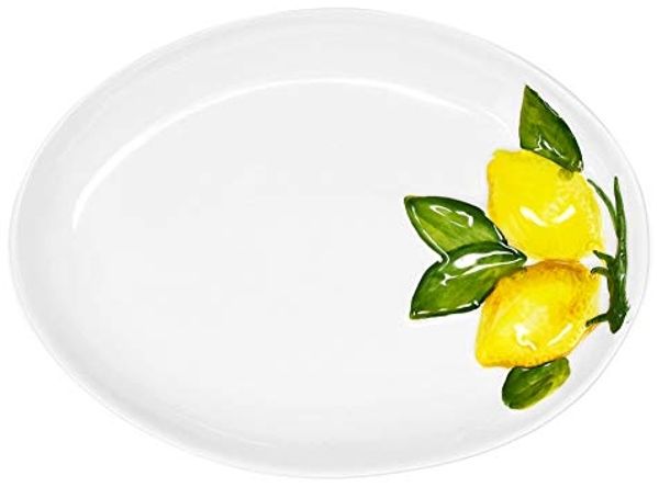 Lashuma Servierplatte Zitrone, Keramik, (1-tlg, 21 x 16 cm), Speiseteller für Kuchen oder Fleisch mit Zitronen Dekor