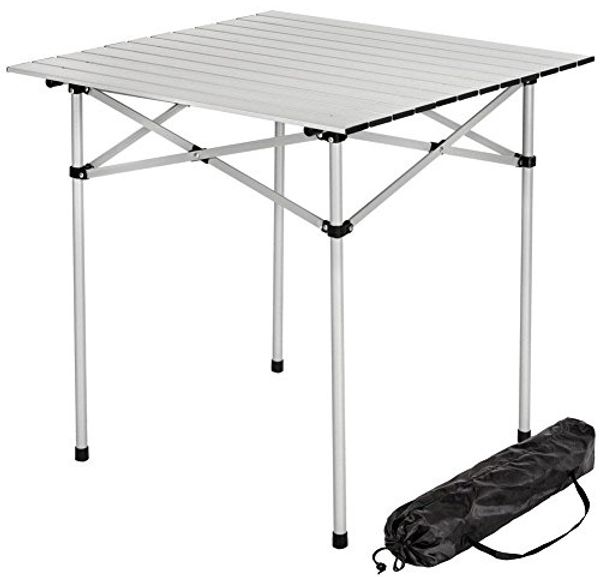 BAKAJI Tisch für Wohnmobil, Camping, Picknick, aus Aluminium, faltbar, aufrollbar, platzsparend und leicht, ideal für Messen, Garten, Haus (70x70 cm)