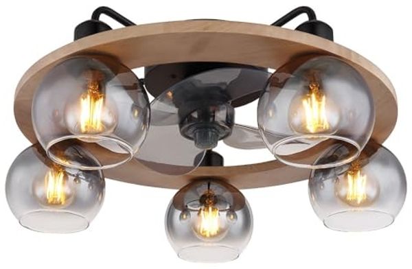 GLOBO LIGHTING Deckenleuchte, Leuchtmittel nicht inklusive, Deckenventilator Deckenlampe Ventilatorleuchte Fernbedienung Holz Glas