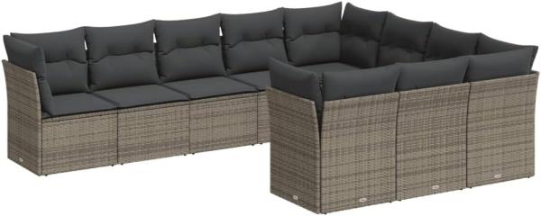 vidaXL 10-tlg. Garten-Sofagarnitur mit Kissen Grau Poly Rattan 3250059