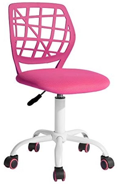 FurnitureR Teens Mädchen Task Chair 360 Swivel Low Mid PP Mesh Back Fabric Sitz Höhenverstellbare Rollrolle, PINK I