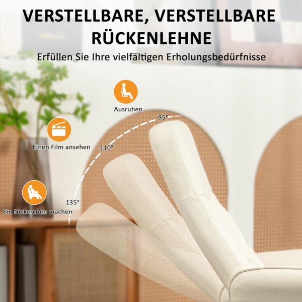 HOMCOM Massagesessel mit Fußhocker, Liegefunktion, 10 Massagepunkte (Relaxsessel, 2-St, Fernsehsessel), mit Seitentasche, Fernbedienung, Kunstleder, Cremeweiß Bild 6