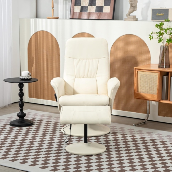 HOMCOM Massagesessel mit Fußhocker, Liegefunktion, 10 Massagepunkte (Relaxsessel, 2-St, Fernsehsessel), mit Seitentasche, Fernbedienung, Kunstleder, Cremeweiß Bild 7