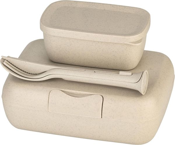 KOZIOL Lunchbox-Set + Besteck-Set CANDY READY nature desert sand
