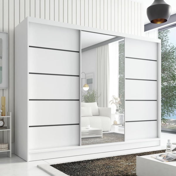 Schwebetrenschrank AVIRA 2 3-trig Schrank 200 cm (mit Spiegel) Farbe: Wei