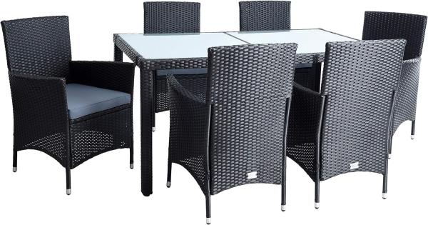 Poly-Rattan Sitzgruppe Essgruppe Gartenmöbel Set 6 Personen Gartenset Schwarz