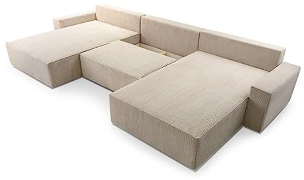 MOEBLO Wohnlandschaft DENVER U, Eckcouch aus Cordstoff Ecksofa U-Form Cord Sofa Couch Polsterecke U-Sofa - 410x85x200cm, mit Bettkasten und Schlaffunktion Bild 5