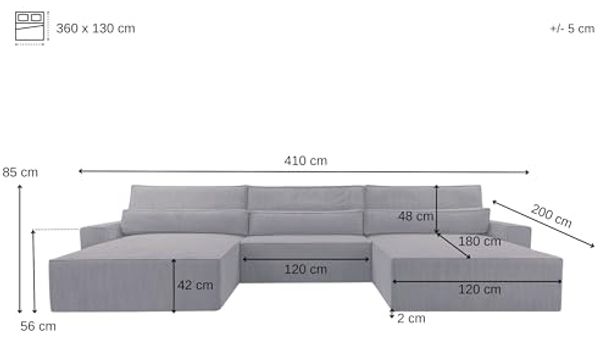 MOEBLO Wohnlandschaft DENVER U, Eckcouch aus Cordstoff Ecksofa U-Form Cord Sofa Couch Polsterecke U-Sofa - 410x85x200cm, mit Bettkasten und Schlaffunktion Bild 3