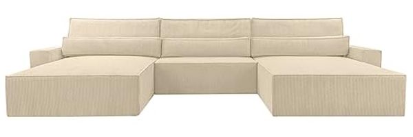 MOEBLO Wohnlandschaft DENVER U, Eckcouch aus Cordstoff Ecksofa U-Form Cord Sofa Couch Polsterecke U-Sofa - 410x85x200cm, mit Bettkasten und Schlaffunktion