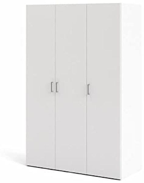 Tvilum Kleiderschrank mit drei Flügeltüren mit vier Innenböden und Kleiderstange, Farbe Weiß, Maße 115 x 175 x 49 cm