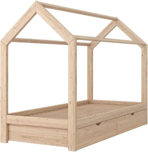 VitaliSpa Kinderbett Hausbett Schubladen Bett Holz Kinderhaus natur 90x200 cm