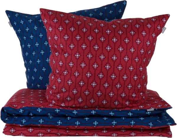 Schiesser Bettwäscheset Nahla - Feinbiber - 2-teilig - 155 x 220 cm - Rost-Dunkelblau