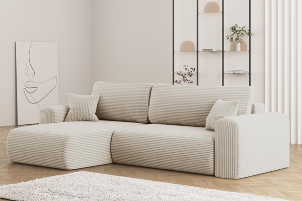 Kaiser Möbel Ecksofa mit Schlaffunktion und Stauraum für Bettzeug, Capri Stoff Poso