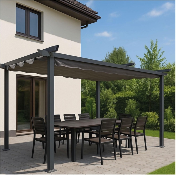 osoltus 3x4 Pergola mit ausziehbarem Dach Terrassenüberdachung 9x9cm Pfosten