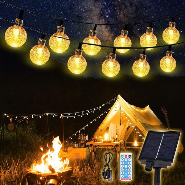 Salcar LED Solarleuchte LED Kugel-Lichterkette Außen Solar Gartenleuchte, 15m Warmweiß