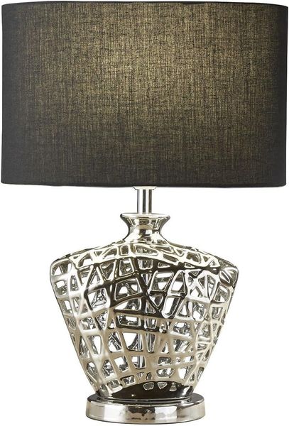 Design Tischleuchte, Chrom, Keramik, Stoff, schwarz