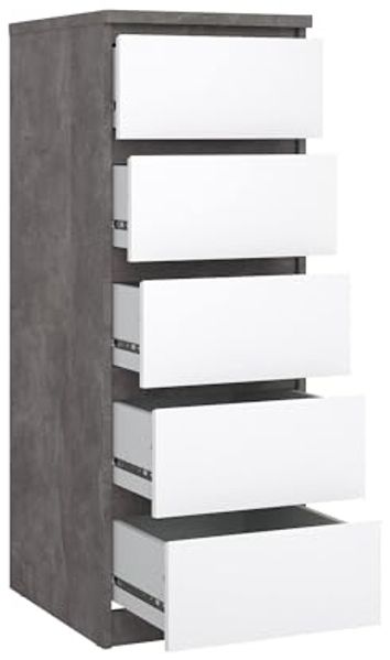 Dmora - Kommode Joelle, Mehrzweckkommode, Schlafzimmerkommode, Schrank mit Schubladen, 50x40 h111 cm, Zement und Weiß Bild 6
