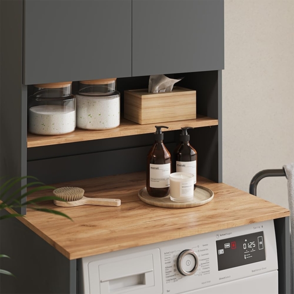 Waschmaschinenschrank Viktor Anthrazit/Goldkraft Eiche 68 x 88.2 cm 2 Teile mit Regal Vicco Bild 5