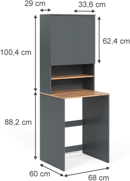 Waschmaschinenschrank Viktor Anthrazit/Goldkraft Eiche 68 x 88.2 cm 2 Teile mit Regal Vicco Bild 3