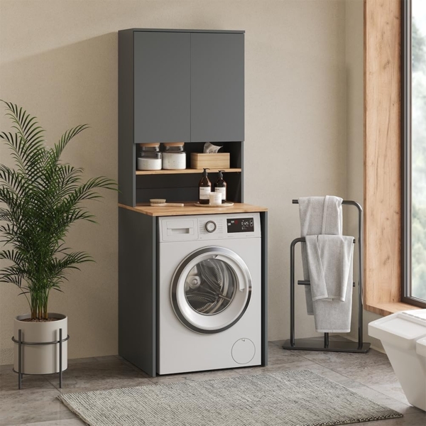 Waschmaschinenschrank Viktor Anthrazit/Goldkraft Eiche 68 x 88.2 cm 2 Teile mit Regal Vicco Bild 2