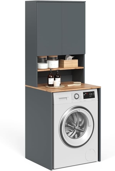 Waschmaschinenschrank Viktor Anthrazit/Goldkraft Eiche 68 x 88.2 cm 2 Teile mit Regal Vicco Bild 6