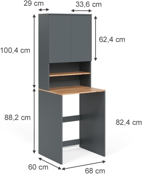 Waschmaschinenschrank Viktor Anthrazit/Goldkraft Eiche 68 x 88.2 cm 2 Teile mit Regal Vicco Bild 4