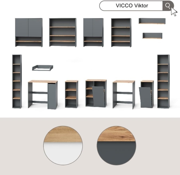 Waschmaschinenschrank Viktor Anthrazit/Goldkraft Eiche 68 x 88.2 cm 2 Teile mit Regal Vicco Bild 8