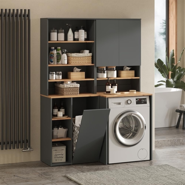 Waschmaschinenschrank Viktor Anthrazit/Goldkraft Eiche 68 x 88.2 cm 2 Teile mit Regal Vicco Bild 7