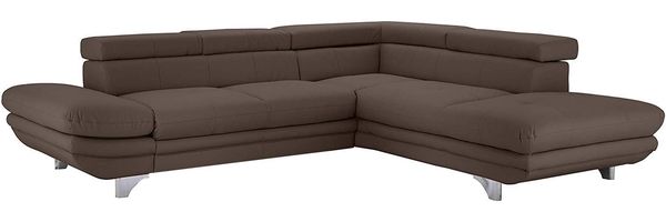 Mivano Schlafsofa Enterprise / Trendige Ledercouch in L-Form mit Ottomane rechts / Inkl. Bettfunktion und höhenverstellbare Kopfstützen / 273 x 75 x 238 / Kunstleder: graubraun