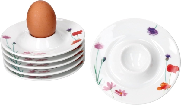 MamboCat Eierbecher 6x Marie Eierbecher mit Ablage weiß Blumen bunt Porzellan 6 Personen