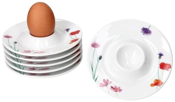 MamboCat Eierbecher 6x Marie Eierbecher mit Ablage weiß Blumen bunt Porzellan 6 Personen
