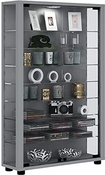 VCM Sammelvitrine Standvitrine Glasvitrine Glasregal Vitrine Glas Schaukasten Silber "Lumo Mini"