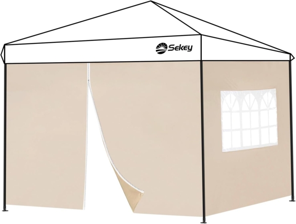 Sekey 2PCS Seitenwände für Pavillon 3x3 Wasserdicht Winterfest, Seitenwände für Pavillon Partyzelt Gartenzelt 3x3 m, 1 Fenster 1 Tür, Grau (Khaki, 1 Fenster 1 Tür)