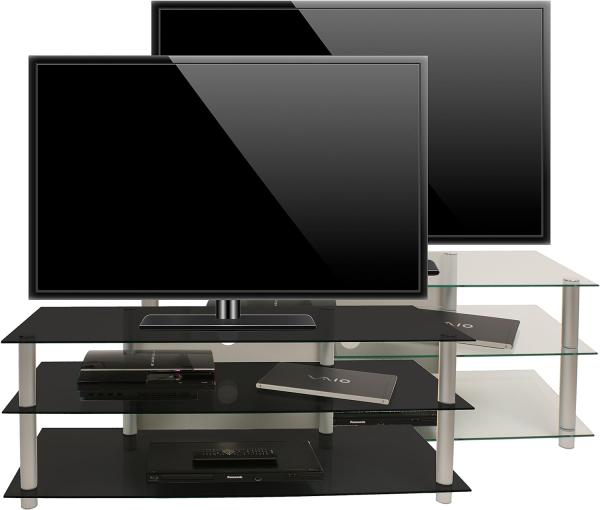 VCM TV Rack Lowboard Konsole LCD LED Fernsehtisch Möbel Bank Glastisch Tisch Schrank Aluminium Klarglas Zumbo