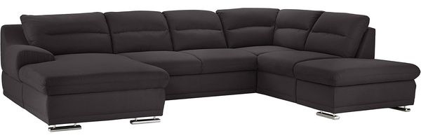 Mivano Wohnlandschaft Coast / Große Schlafcouch in U-Form / Mit Bettfunktion und Stauraum / Recamiere links und Ottomane rechts / 334 x 88 x 217 / Mikrofaser: anthracite