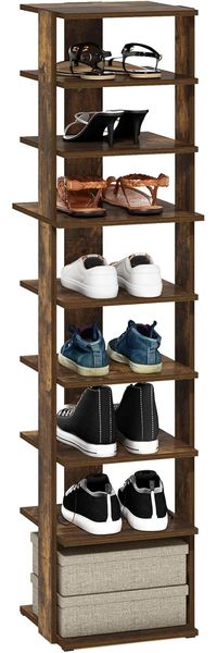 Furinno Compact 9-stufiger, vertikaler, platzsparender, freistehender Schuhturm, Schuhregal für den Eingangsbereich, Bernsteinkiefer
