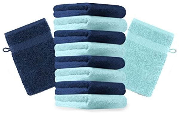 Betz Waschhandschuh 10 Stück Waschhandschuhe Premium 16x21 cm Farbe dunkelblau und türkis, (10-St)