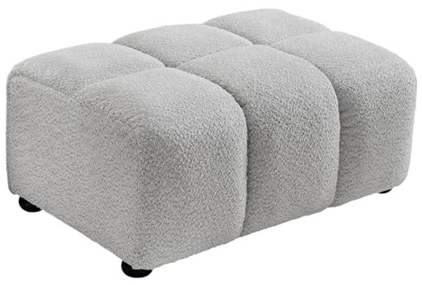 riess-ambiente Fußhocker CLOUD 100cm grau · modener Fußhocker aus Bouclé-Stoff für Sofas (Einzelartikel, 1 St), Polsterhocker mit Teddystoff · Wohnzimmer · Federkern · Ziersteppung