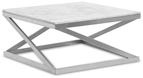 Menzzo Paliano Tisch, Marmor, Silber, L 86 x T 86 x H 43 cm