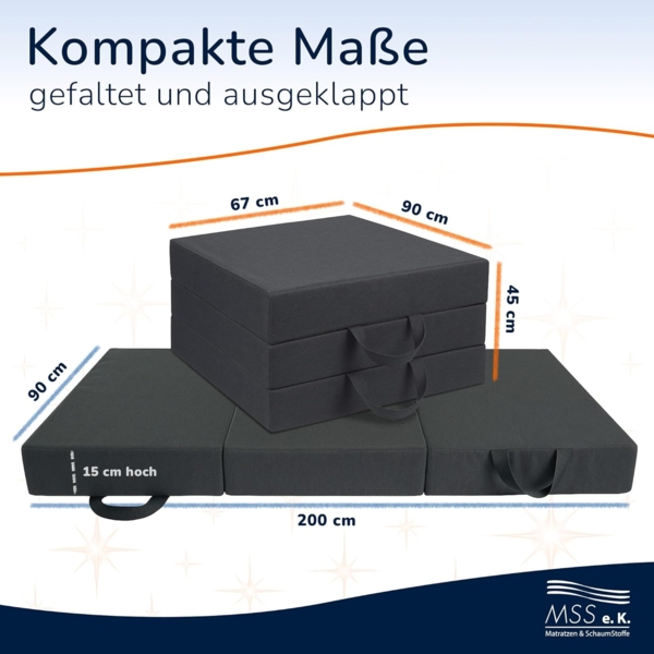Klappmatratze 90x200x15 cm Anthrazit Bild 2