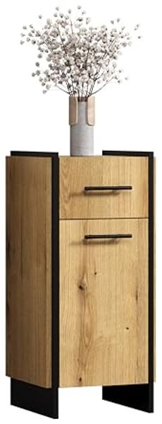 trendteam smart living - Safiya - Kommode - Eiche/Schwarz - Standschrank mit 1 Tür (Türanschlag Links/rechts) 1 Einlegeboden und 1 Schublade - (BxHxT) 37 x 79 x 31 cm - Schubkasten-Vollauszug