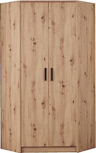 Marmex Möbel Grant 08A Eckkleiderschrank mit Kleiderstangen und Einlegeböden, laminierte Spanplatte, artisan Eiche, 91x195x91 cm