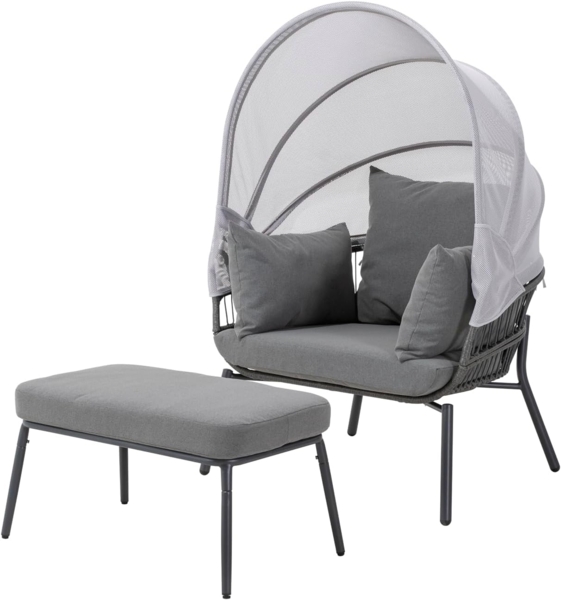 Leco Gartensessel mit Sonnendach und Fußhocker "Clara", anthrazit