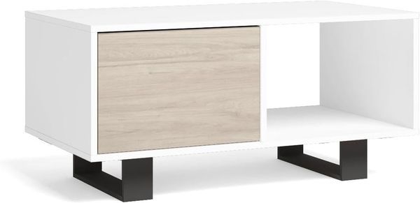 Skraut Home - Couchtisch mit Türen, Esszimmer, Modell Wind, Struktur weiß, Türen in Eiche, Maße 92 x 50 x 45 cm Höhe.