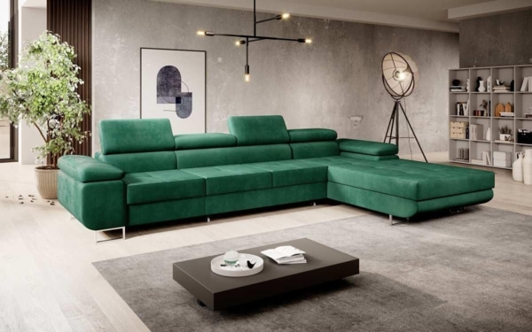 Designer Sofa Calvera Maxi mit Schlaf- und Klappfunktion Samt Grün Rechts Bild 2